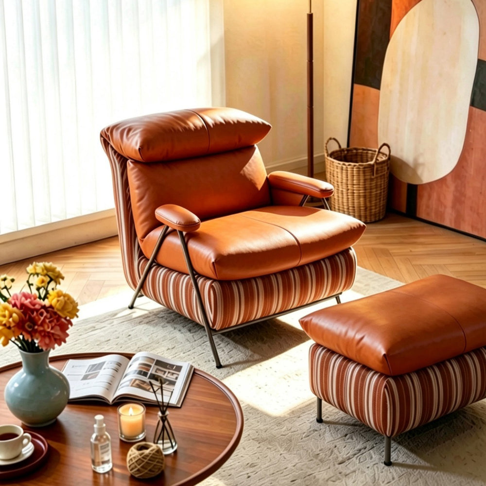 Leisure chair living room sofa chair balcony single chair italian normcorecasual chair first layer cowhide down soft chair
