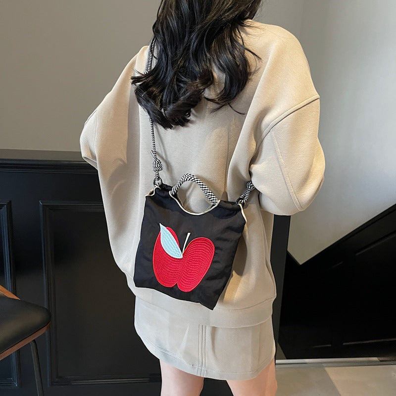 2025 new environmentally friendly shopping bag embroidered nylon bag mini mini tote bag crossbody female apple