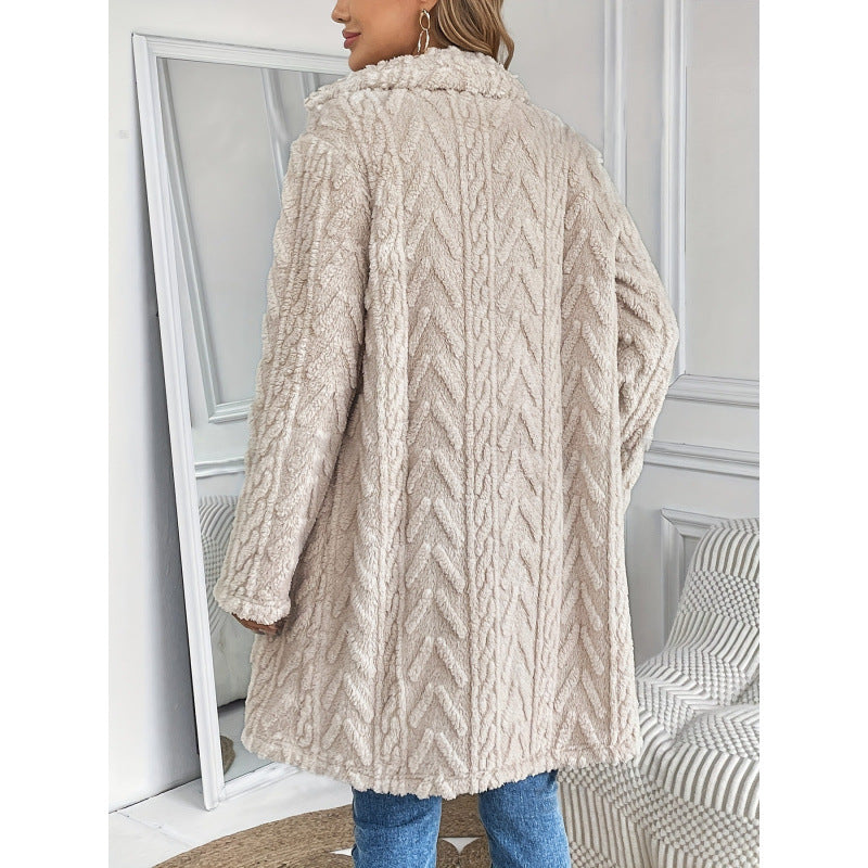 Europe and the United States  popular hot-selling double-sided plush socket casual double-breasted cardigan medium and long coat women~ independent station