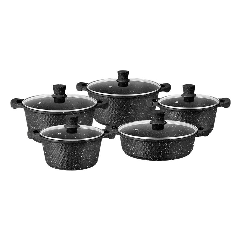 medical stone die-cast soup pot suit small diamond style marble soup pot ten-piece pot suit