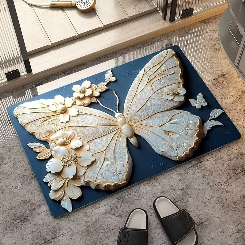 stereo butterfly soft diatom mud kitchen floor mat bathroom door absorbent quick-drying mat non-slip mat bathroom carpet