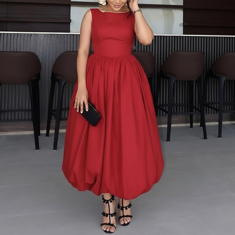 cross-border e-commerce women's fashion: european and american summer new arrivals - elegant, slim-fit, sleeveless solid color dress