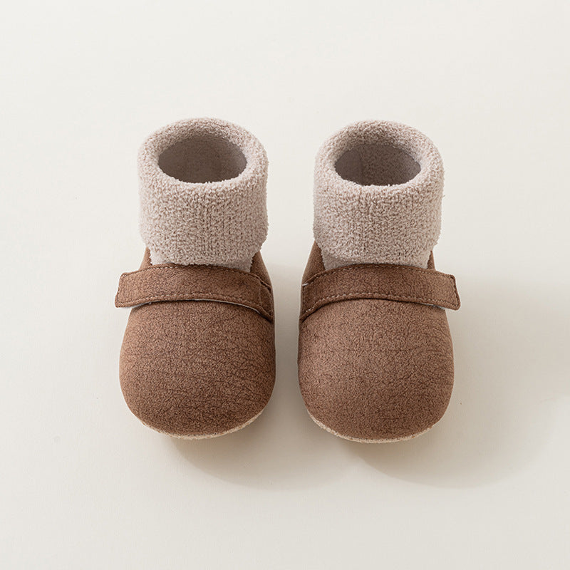 Babycare autumn/winter baby shoes, first walker shoes, non-slip soft sole shoes & socks, indoor baby toddler cotton shoes, cartoon coral fleece