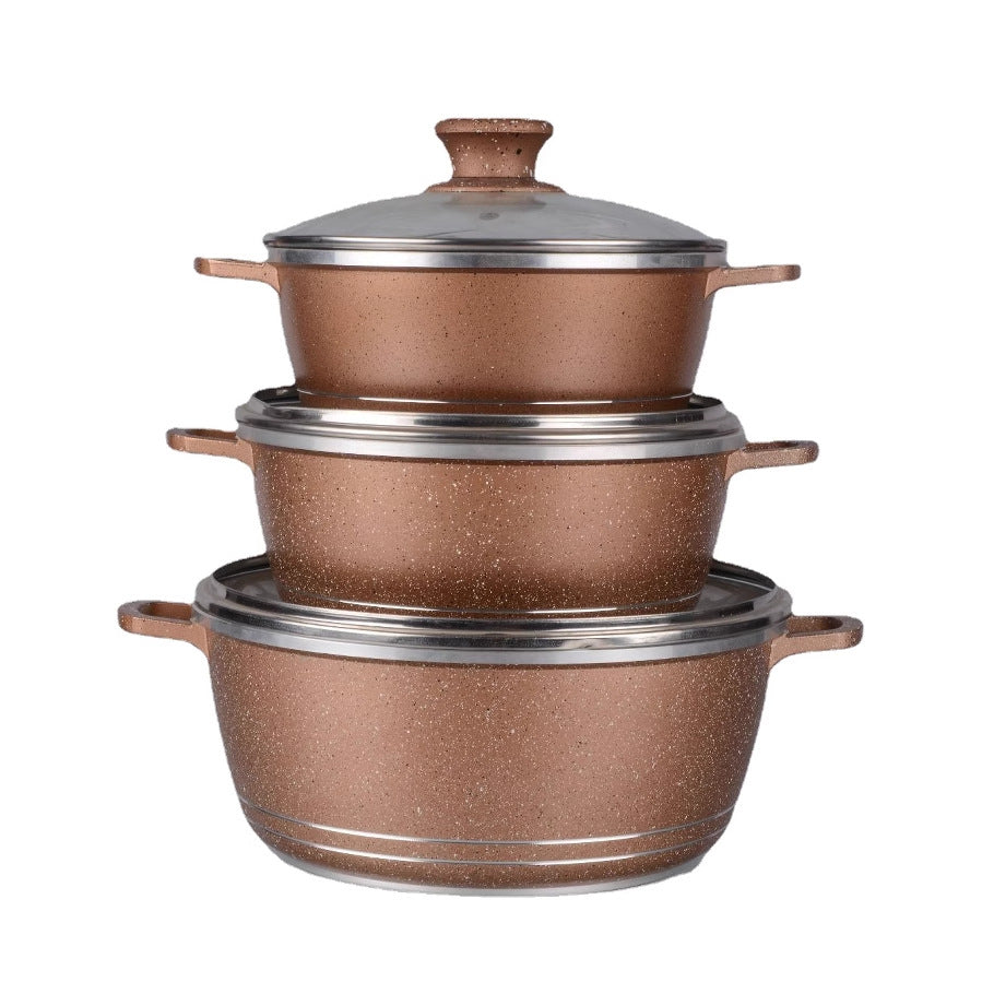 Customized die-cast six-piece set 24/28/32 medical stone non-stick aluminum pot soup pot frying pan for home kitchen pot