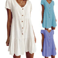 summer cotton linen white loose waist solid color short skirt slimming cotton dress