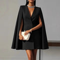 european and american  cross-border autumn commute double-breasted shawl cape solid color suit dress women's clothing