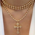 Wholesale hollow cross necklace - european & american cross-border retro, light luxury, high-end, diamond-studded, unique round bead chain accessories