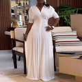 European and american cross-border women's fashion:  summer new arrival - elegant v-neck ruched button-down slim-fit short-sleeve dress