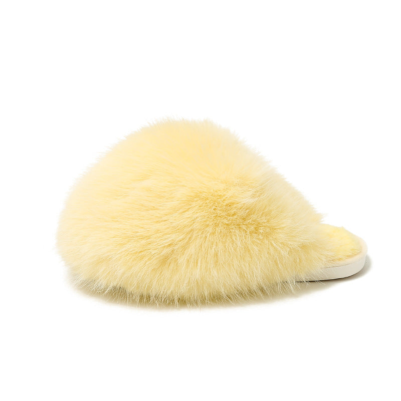 plus sizepure color fluffy large fur slippers soft bottom winter toe-cap home heattech multi-color cotton slippers