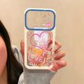 Milky white blue frame transparent large window rainbow heart smiley face english mobile phone case suitable for apple 17 anti-fall protective cover