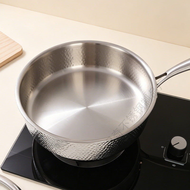 304 stainless steel frying pan, heavy-duty tri-ply hammered finish wok, suitable for home induction cookers, non-stick stir-fry pan, flat-bottom pan for commercial use