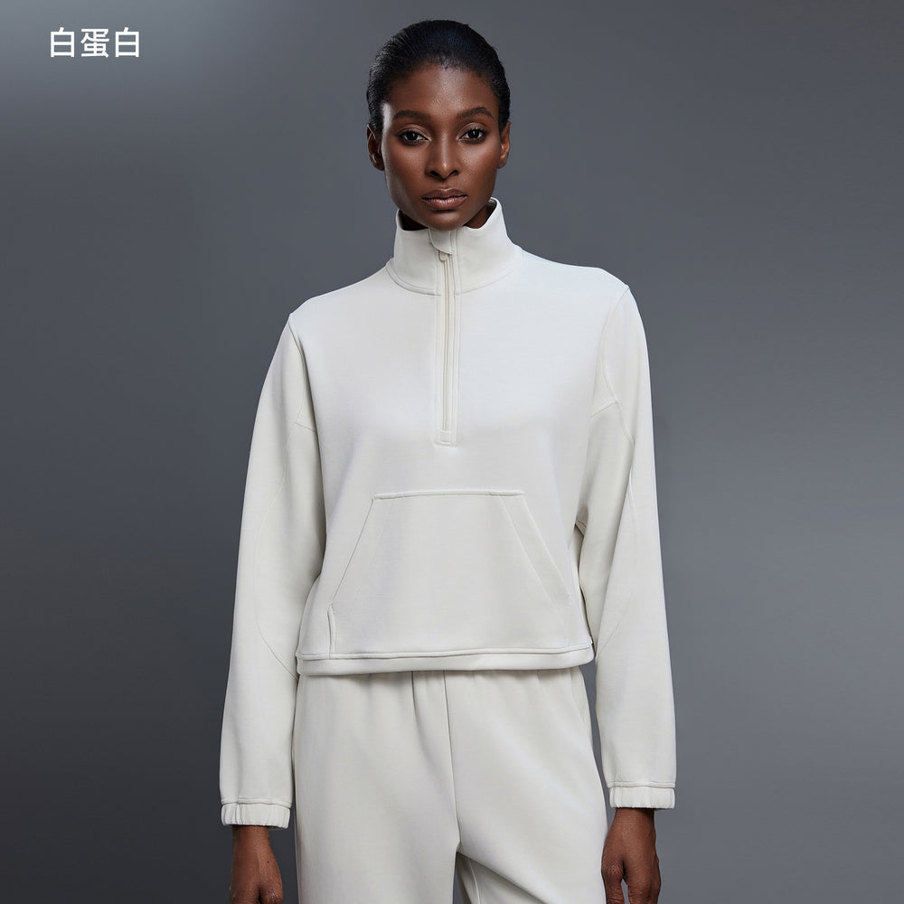 Casualloose half-zip sweatshirt women's autum windproof stand collar drawstring hem fitness sports topsd25136