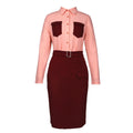 Fashionwork clothing lapel contrast colortwo-piece setdress european and american elegance waist midi skirt professional weardresses