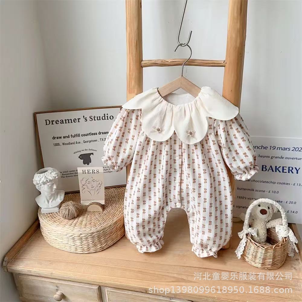 Baby spring & fall long-sleeve romper - princess style, cute & adorable one-piece bodysuit for newborn girls - lightweight snap-crotch outfit