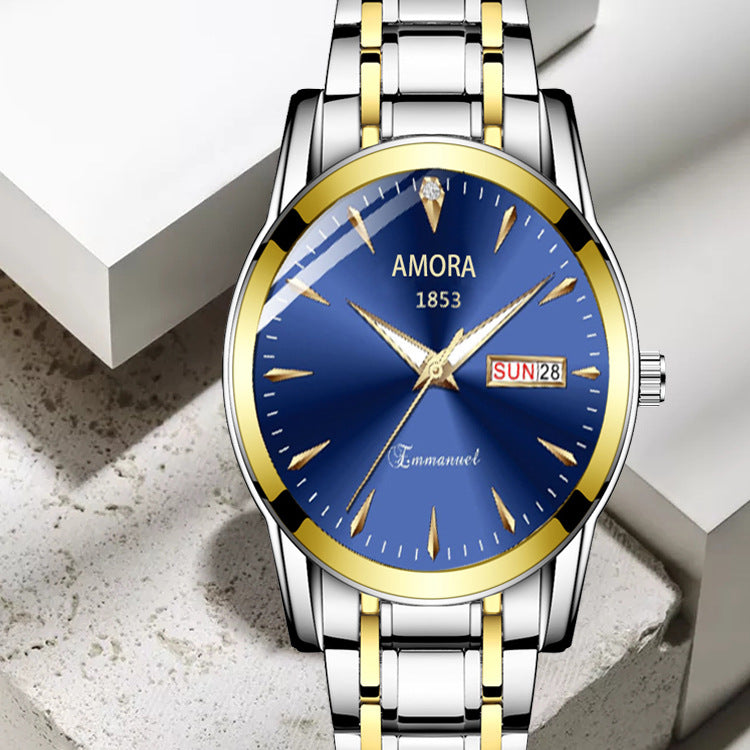 Wholesale amora men's watch - business casual luminous dual calendar non-mechanical casual wristwatch - cross-border waterproof