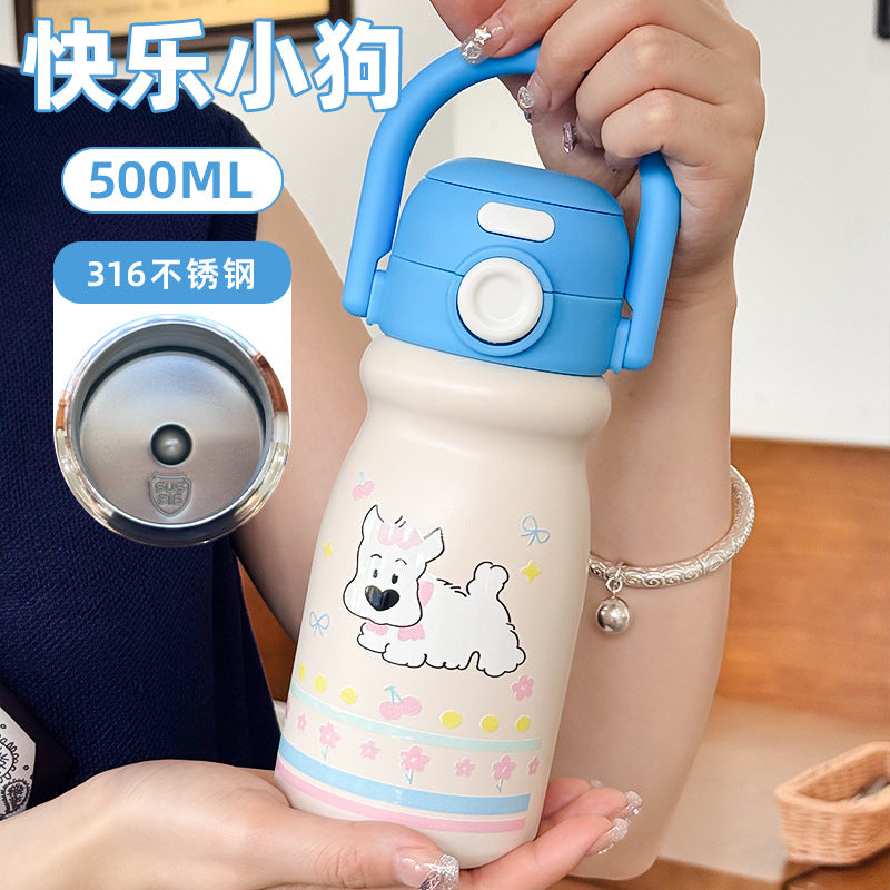 High-value cartoon animal floating ball cup cream carry-along kettle kids' 316 stainless steel insulated straw cup