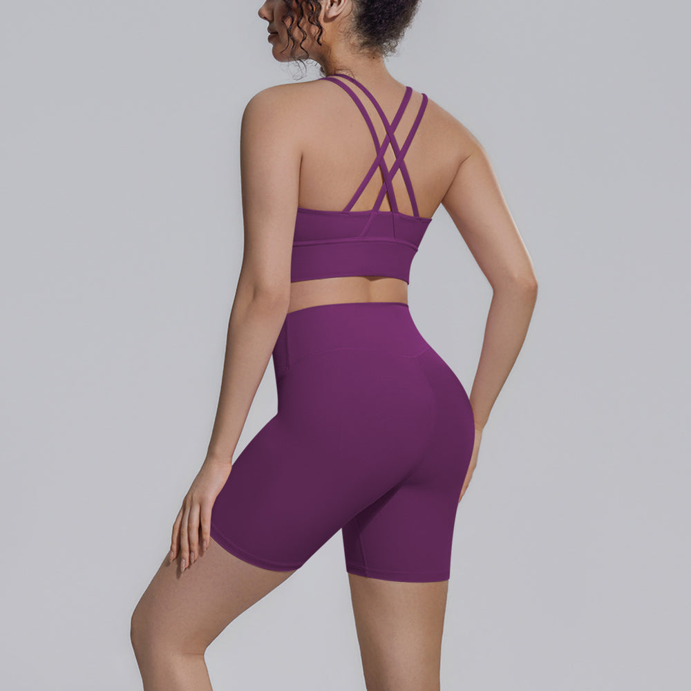 nude tight yoga wear cross-back sports bra suithigh waist hip lifting running fitness wear for women