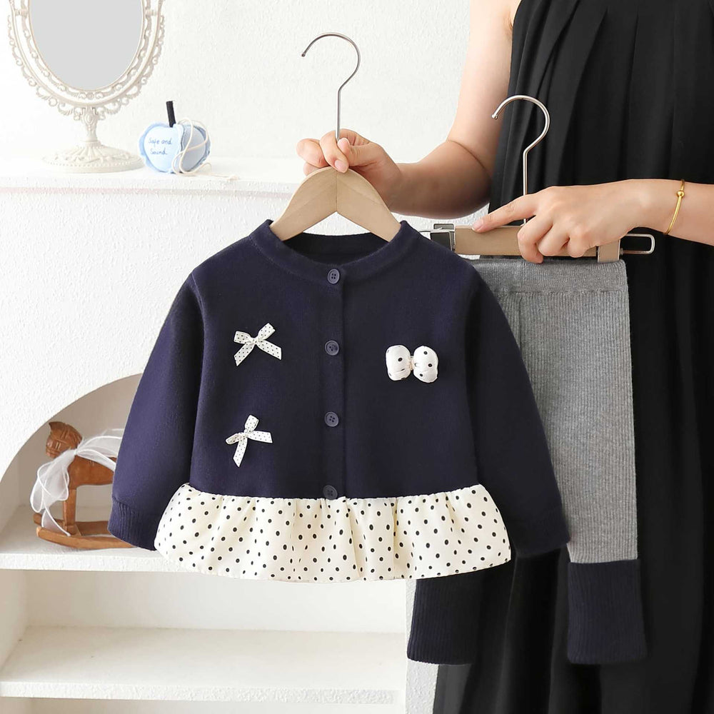 Girls' sweater set - new autumn/winter  collection: little girl's polka dot lace trim cardigan and leggings two-piece set