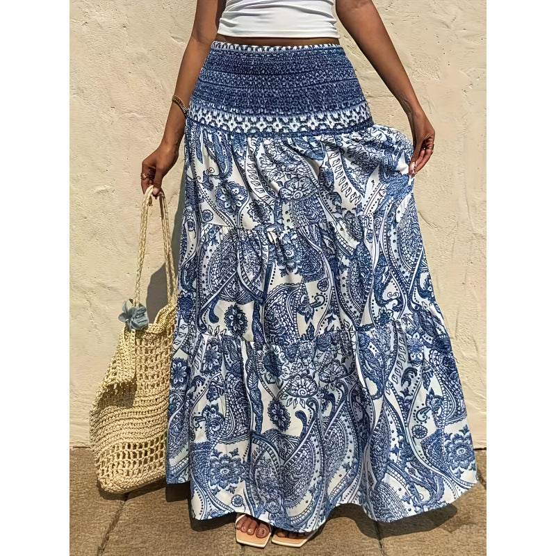 listing: new  women's elegant vacation-style beach print midi skirt