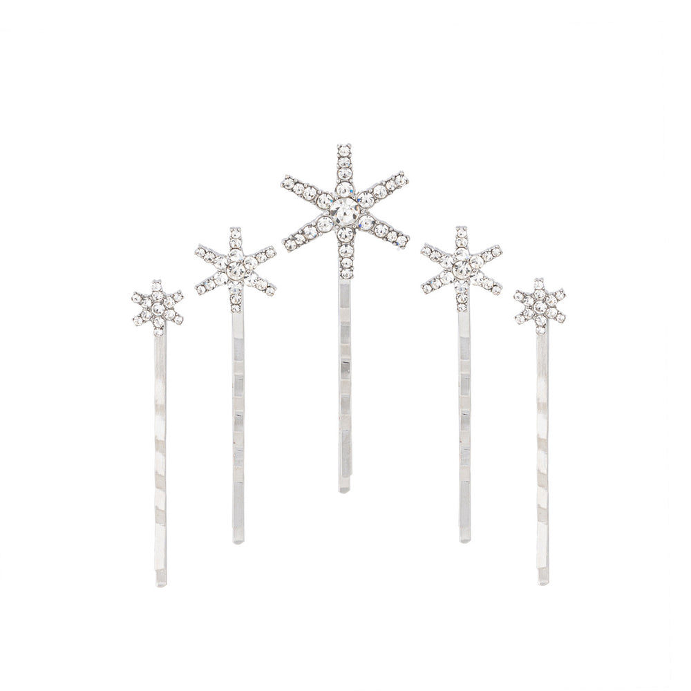 Wholesale alloy snowflake headwear - european & american cross-border e-commerce rhinestone jewelry - fashionable autumn/winter women's diamond-studded hair clip set