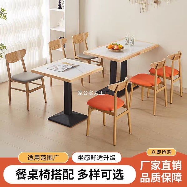 Solid wood rock slab snack table and chairs fast food table barbecue noodle restaurant restaurant dining table staff school canteen dining table and chairs
