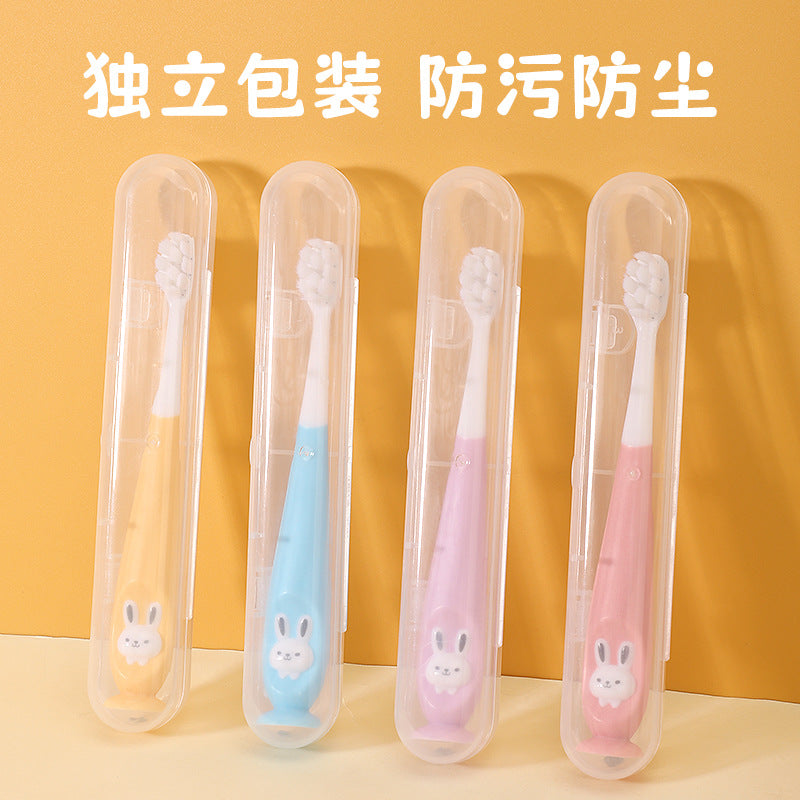 Infant and toddler toothbrush, cartoon rabbit hair planting soft hair toothbrush 1-12 years old baby soft hair oral cleaning toothbrush box