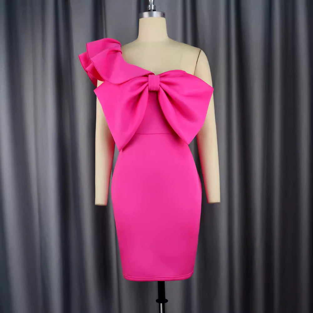 Am200403 sexy one-shoulder ruffle bow high-waisted plus size evening gown dress for women
