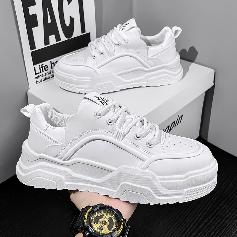 2025 spring men's new breathable white sneakers, trendy versatile chunky sole athletic casual skate shoes, dad shoes