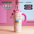 New arrival cartoon straw thermos cup 316 stainless steel large capacity ice cup high-looking handle student water cup