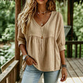 pastoral style linen doll tops side embroiderv neck three-quarter puff sleeves looseslimming lookshirt