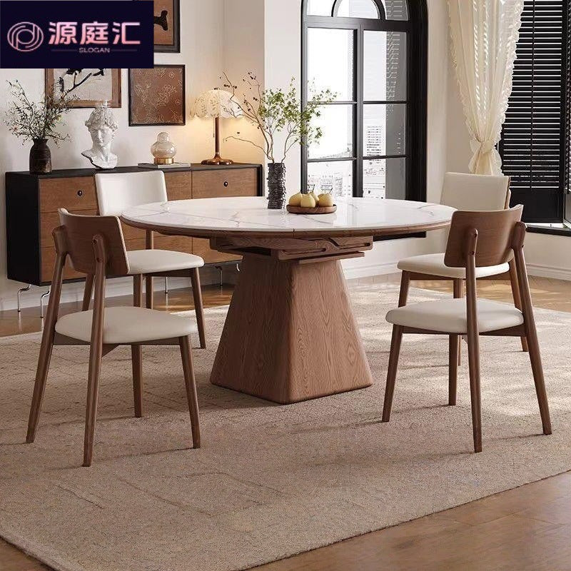 Rock slab dining table and chair combination, square and round, modern casualfor homesmall apartment, telescopic foldable solid wood round table dining table