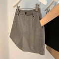 Exportfashion retro herringbone pattern high waist waist twill material side pocket easiest for match age-reducingshorts