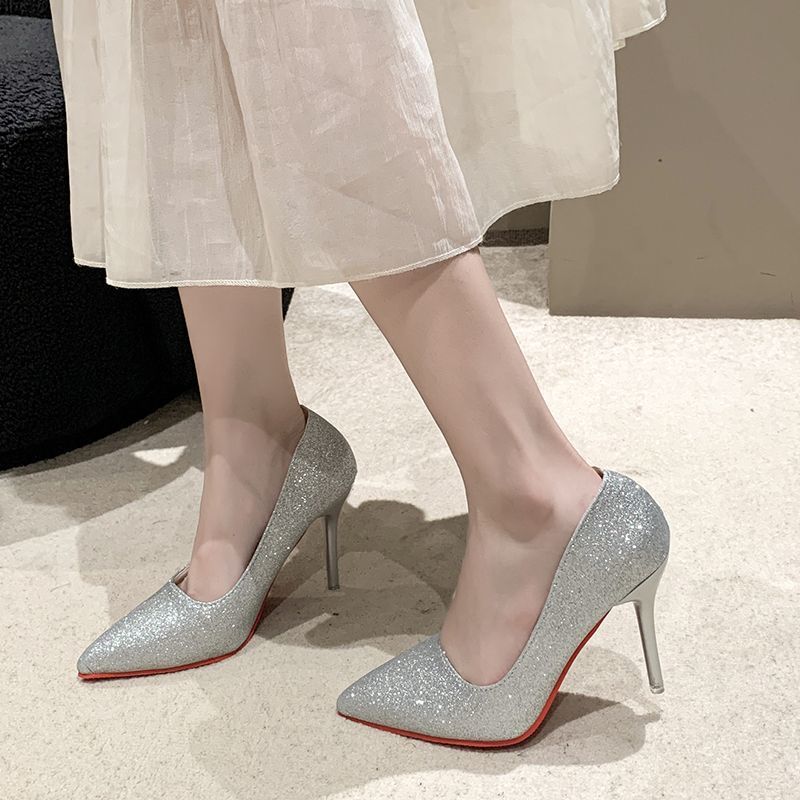 2026 summer new arrival: plus-size women's pointed-toe stiletto heels with sparkling detail – european & american style for parties and banquets