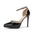 One-word rivet high-heeled shoes, pointed toe, stiletto heel, waterproof platform sandals, women's hollow toe high heels