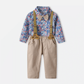 Wholesale new arrivals: children's clothing sets - boys' formal wear, long-sleeved floral shirt with bow tie, spring/summer overalls