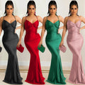 X5617 cross-border   solid color sexy camisole bandeau backless tie-up bodycon maxi dress