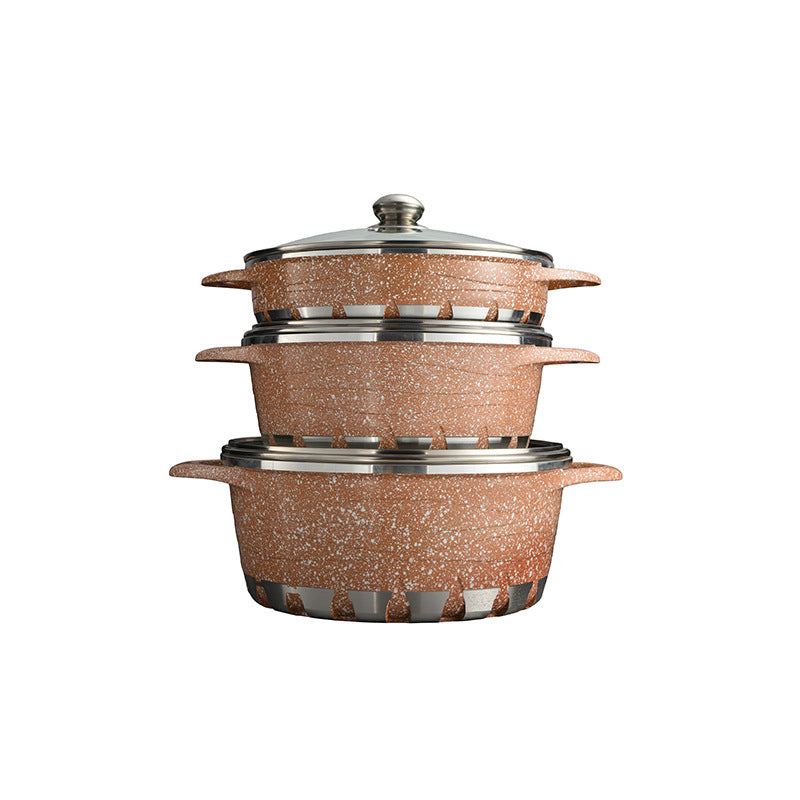 Oem personalized mars style medical stone non-stick pot ten-piece soup pot for home non-stick pot combination pot suit