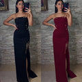 C7522 cross-border   fashion women's elegant gold chain sexy spaghetti strap slit dress