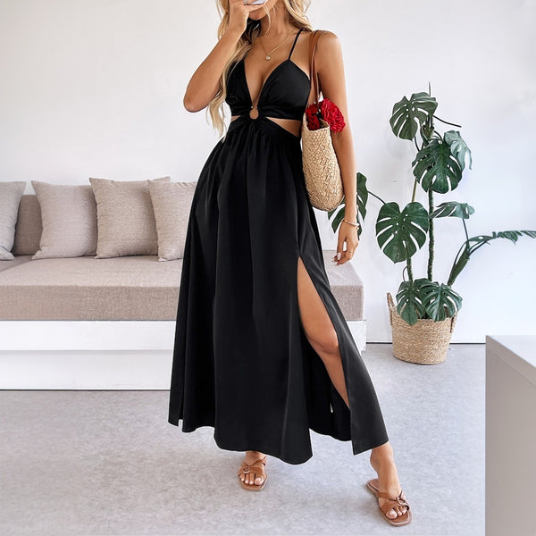 women's clothing temperament elegant black dress summer new sleeveless suspender backless sexy dress