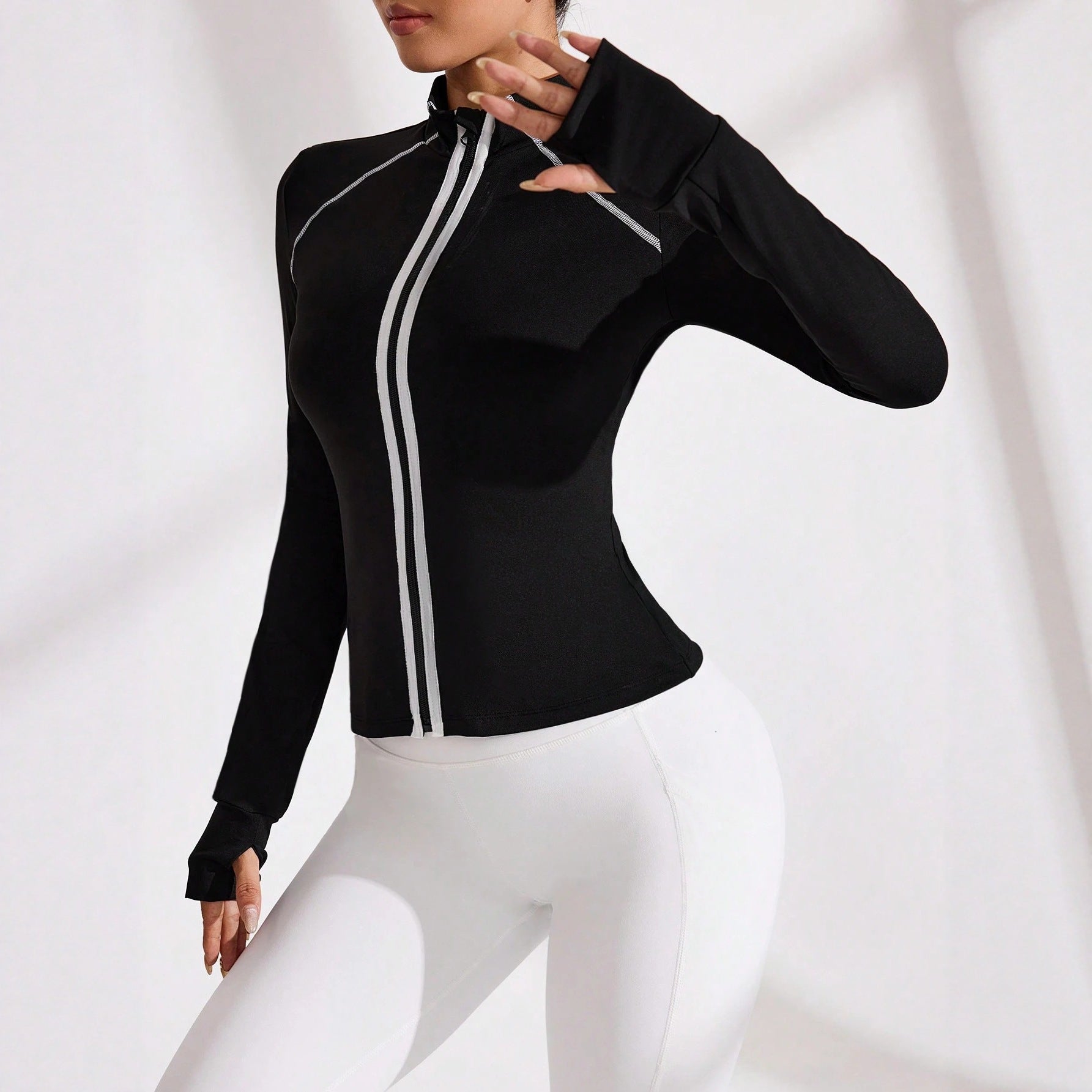 Pre-sale stand-up neck zipper jacket long-sleeved yoga jacket line sense body sculpting yoga waist breathable sports cycling clothes