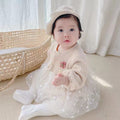 Spring & fall full moon baby girl sweetelegant double-layer one-piece hoodie, western-style princess, 100-day baby outing romper