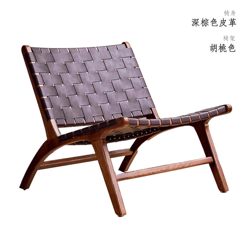 Nordic solid wood single sofa chair recliner saddle chair back chair design cross-border wabi-sabi style