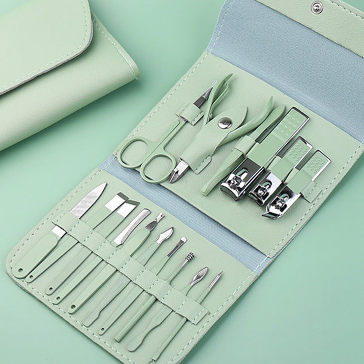 New green stainless steel nail clipper pedicure knife set manicure tool full set nail scissors set nail clippers wholesale