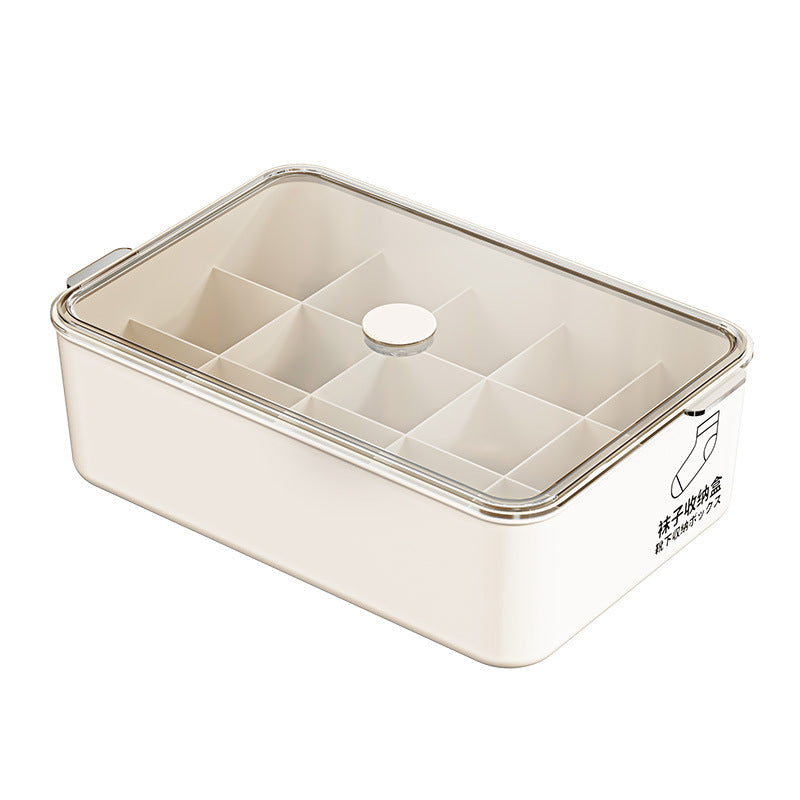Underwear storage box - home organizer for socks, bras, and panties - 3-in-1 compartmentalized closet organizer with lid - dustproof