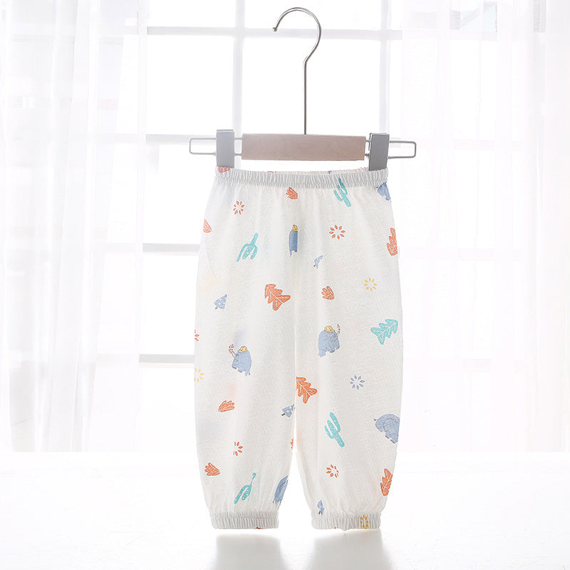 Baby pants summer boys and girls anti-mosquito pants thin baby pure cotton bloomers lightweight breathable cartoon printing pants