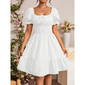 fashion  summer new arrivalelegantrufflespure color puff sleeve square neck shortdress