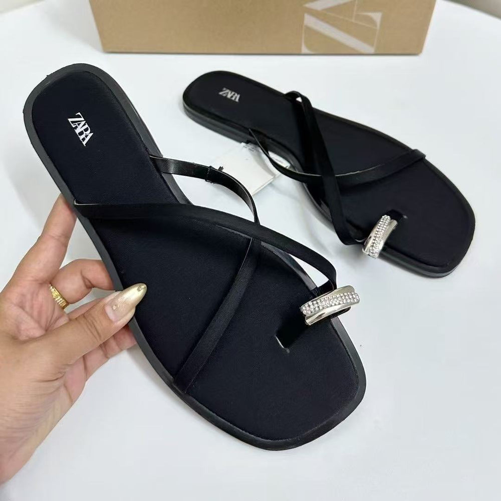 One-strap buckle elegance sandals for women 2025 summer new arrival lady elegant street style toe flats european station preppy style