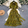Vintage print short-sleeve dress women's long-sleeve a-line dress summer slimming waist elegant long dress