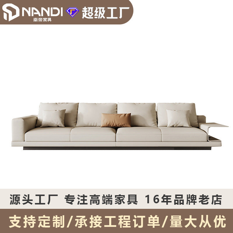 Custom modern living room sofa - connery cream style leather art - premium genuine leather - high-end villa design - large apartment