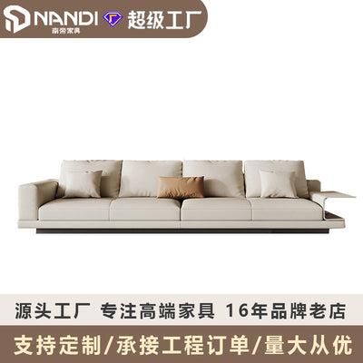 Custom modern living room sofa - connery cream style leather art - premium genuine leather - high-end villa design - large apartment